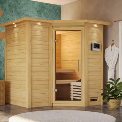 Sauna traditionnel 38mm 4 à 5 places Sahib 1 avec couronne et porte en verre clair KARIBU