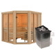 Sauna traditionnel d'angle 4 à 5 places - sans couronne - porte moderne - poêle avec ctrl intégré - Airi - KARIBU