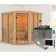 Sauna traditionnel d'angle 4 à 5 places - sans couronne - porte moderne - poêle avec ctrl externe - Airi - KARIBU