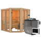 Sauna traditionnel d'angle 4 à 5 places - sans couronne - porte moderne - poêle Easy Bio ctrl externe - Airi - KARIBU