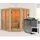 Sauna traditionnel d'angle 4 à 5 places - sans couronne - porte moderne - poêle Easy Bio ctrl externe - Airi - KARIBU