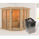 Sauna traditionnel d'angle 4 à 5 places - avec couronne - porte moderne - poêle avec ctrl intégré - Airi - KARIBU