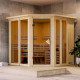 Sauna traditionnel d'angle 4 à 5 places - avec couronne - porte moderne - poêle avec ctrl intégré - Airi - KARIBU