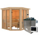 Sauna traditionnel d'angle 4 à 5 places - avec couronne - porte moderne - poêle avec ctrl externe - Airi - KARIBU