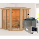 Sauna traditionnel d'angle 4 à 5 places - avec couronne - porte moderne - poêle avec ctrl externe - Airi - KARIBU