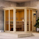 Sauna traditionnel d'angle 4 à 5 places - avec couronne - porte moderne - poêle avec ctrl externe - Airi - KARIBU