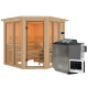 Sauna traditionnel d'angle 4 à 5 places - avec couronne - porte moderne - poêle Easy Bio ctrl externe - Airi - KARIBU