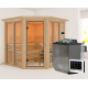 Sauna traditionnel d'angle 4 à 5 places - avec couronne - porte moderne - poêle Easy Bio ctrl externe - Airi - KARIBU