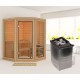 Sauna traditionnel d'angle 2 à 3 places - 38mm - sans couronne - poêle ctrl intégré - porte en verre clair - Yuma - KARIBU