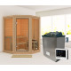Sauna traditionnel d'angle 2 à 3 places - 38mm - sans couronne - poêle ctrl externe - porte en verre clair - Yuma - KARIBU