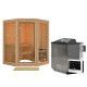 Sauna d'angle 2 à 3 places - 38mm - sans couronne - poêle Easy Bio ctrl externe - porte en verre clair - Yuma - KARIBU