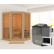 Sauna d'angle 2 à 3 places - 38mm - sans couronne - poêle Easy Bio ctrl externe - porte en verre clair - Yuma - KARIBU