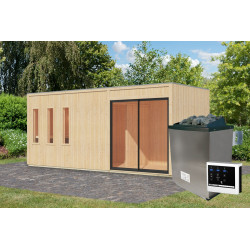 Sauna d'extérieur 5 places - parois 73mm - bois brut - poêle ctrl externe - Monterey - KARIBU