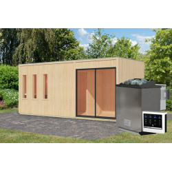 Sauna d'extérieur 5 places - parois 73mm - bois brut - poêle Easy Bio ctrl externe - Monterey - KARIBU