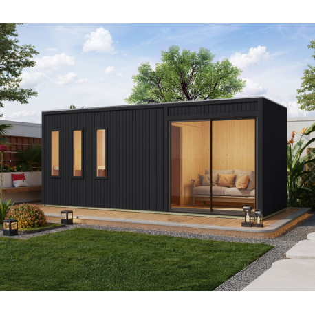 Sauna d'extérieur 4 à 6 places - parois 73mm - bois noir - sans poêle - Monterey - KARIBU