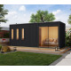 Sauna d'extérieur 4 à 6 places - parois 73mm - bois noir - poêle Easy Bio ctrl externe - Monterey - KARIBU