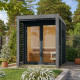 Sauna d'extérieur en bois anthracite 2 à 4 places - parois 38mm - avec terrasse - poêle Easy Bio ctrl externe - Ares 1 - KARIBU 
