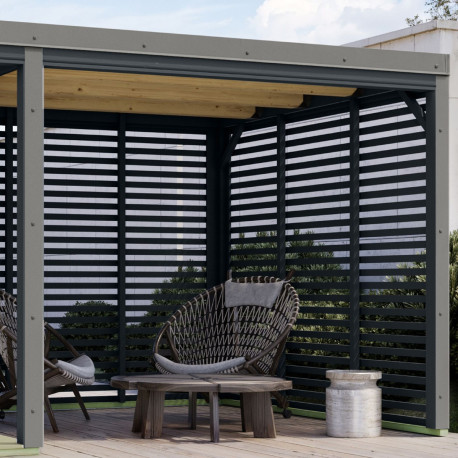 Appentis en bois anthracite et acier gris pour sauna d'extérieur Ares - Karibu