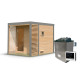 Sauna d'extérieur 4 à 5 places - parois 38mm - avec terrasse - poêle ctrl externe - Ares 2 - KARIBU