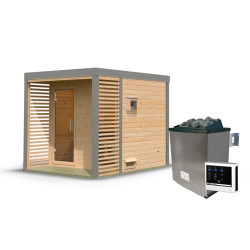 Sauna d'extérieur 2 à 5 places - parois 38mm - avec terrasse - poêle ctrl externe - Ares 2 - KARIBU