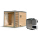 Sauna d'extérieur 4 à 5 places - parois 38mm - avec terrasse - poêle Easy Bio ctrl externe - Ares 2 - KARIBU
