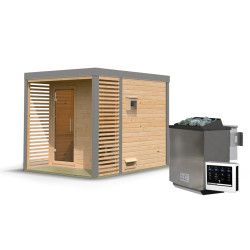 Sauna d'extérieur 2 à 5 places - parois 38mm - avec terrasse - poêle Easy Bio ctrl externe - Ares 2 - KARIBU