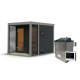 Sauna d'extérieur en bois anthracite 4 à 5 places - parois 38mm - avec terrasse - poêle ctrl externe - Ares 2 - KARIBU 