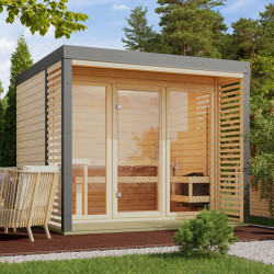 Sauna d'extérieur 3 à 5 places - parois 38mm - avec terrasse - sans poêle - Ares 3 - KARIBU