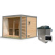 Sauna d'extérieur 6 à 8 places - parois 38mm - avec terrasse - poêle ctrl externe - Ares 3 - KARIBU