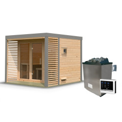 Sauna d'extérieur 3 à 5 places - parois 38mm - avec terrasse - poêle ctrl externe - Ares 3 - KARIBU