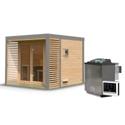 Sauna d'extérieur 3 à 5 places - parois 38mm - avec terrasse - poêle Easy Bio ctrl externe - Ares 3 - KARIBU