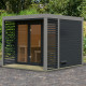 Sauna d'extérieur en bois anthracite 6 à 8 places - parois 38mm - avec terrasse - sans poêle - Ares 3 - KARIBU