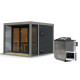 Sauna d'extérieur en bois anthracite 6 à 8 places - parois 38mm - avec terrasse - poêle Easy Bio ctrl externe - Ares 3 - KARIBU