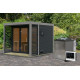 Sauna d'extérieur en bois anthracite 6 à 8 places - parois 38mm - avec terrasse - poêle Easy Bio ctrl externe - Ares 3 - KARIBU