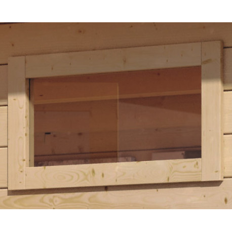 Fenêtre fixe 122x42cm en bois naturel et verre transparent pour sauna 38mm - Karibu