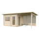 Sauna Sanna avec vestibule et terrasse 5,9m² - 2 à 4 places - bois massif 44mm - poêle inclus - Palmako