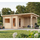 Sauna Sanna avec vestibule et terrasse 5,9m² - 2 à 4 places - bois massif 44mm - poêle inclus - Palmako