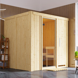 Sauna traditionnel SODIN 3 à 4 places 68mm sans couronne - avec porte en verre clair KARIBU
