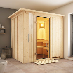 Sauna traditionnel SODIN 3 à 4 places 68mm avec couronne et porte en verre clair KARIBU