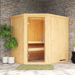 Sauna traditionnel d'angle SIIRIN 4 à 5 places 68mm sans couronne - porte en verre clair KARIBU