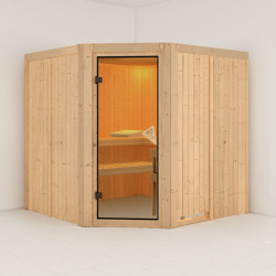 Sauna traditionnel d'angle JARIN 5 à 6 places 68mm sans couronne - avec porte classique KARIBU