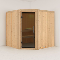 Sauna traditionnel d'angle JARIN 5 à 6 places 68mm sans couronne - avec porte moderne KARIBU