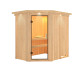 Sauna traditionnel d'angle CARIN 4 à 5 places 68mm avec couronne et porte en verre clair KARIBU