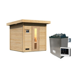 Sauna d’extérieur en bois brut Hytti 2 - 4 places 38mm - poêle 9KW ctrl externe - KARIBU
