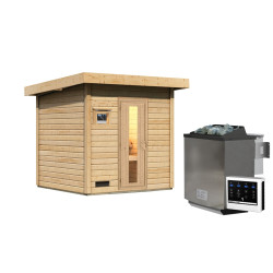 Sauna d’extérieur en bois brut Hytti 2 - 4 places 38mm - poêle Easy Bio 9000W - KARIBU