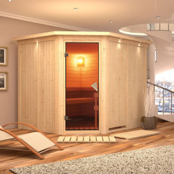 Sauna traditionnel d'angle MALIN 5 à 6 places 68mm avec couronne et porte classique KARIBU