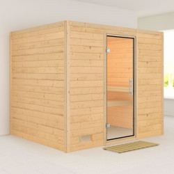 Sauna traditionnel Sonara 6 à 8 places 38mm sans couronne - avec porte en verre clair KARIBU
