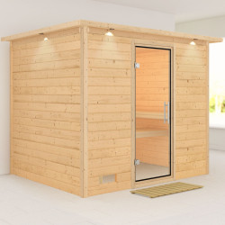 Sauna traditionnel Sonara 6 à 8 places 38mm avec couronne et porte en verre clair KARIBU
