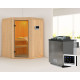 Sauna traditionnel d'angle LARIN - avec poêle Easy Bio 9000W - avec porte classique KARIBU