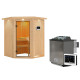 Sauna traditionnel d'angle LARIN avec poêle Easy Bio 9000W - porte classique KARIBU